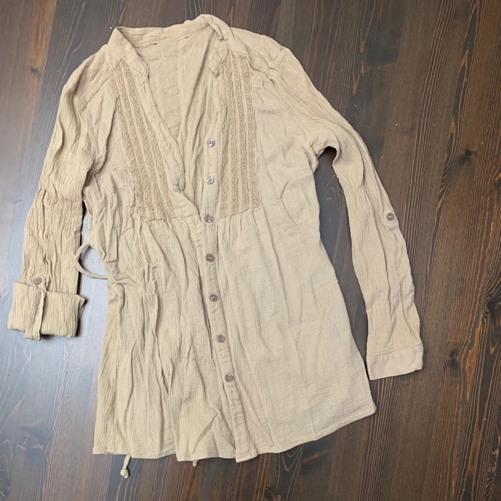 Antilia boho peasant blouse beige M/L